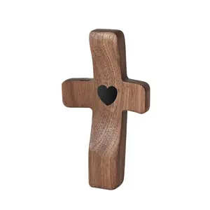Yookin Cross My Heart | Encouragement Gift 5 inches Long Wooden Cross Fingertip Stress Relief Gifts Pocket Small Cross Christmas Gift Handheld Wooden Cross(Walnut) wooden  cross