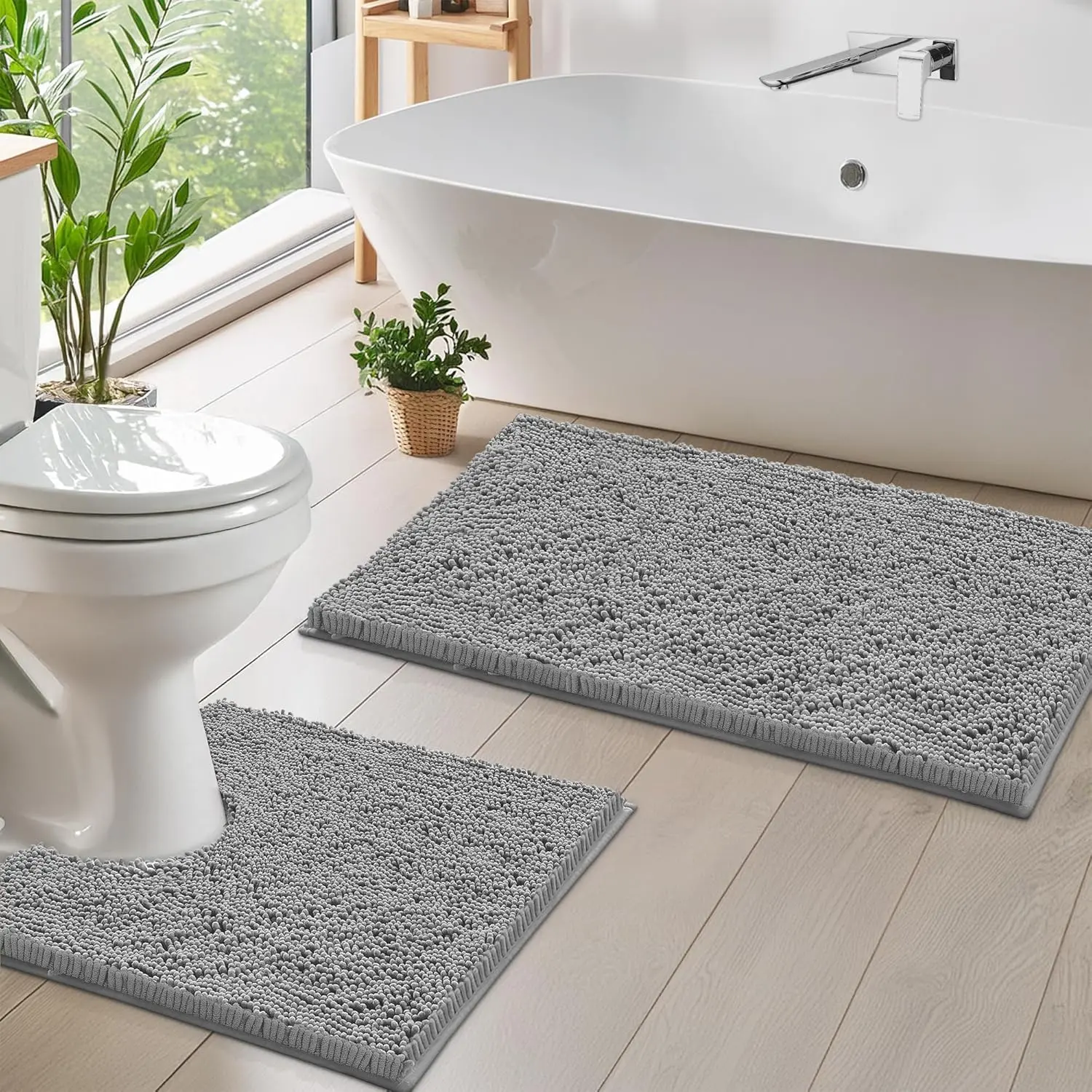 Bathroom Rugs Sets 2 Piece, Luxury Chenille Bath Mat Set, Soft Plush Anti-Slip Bath Rug + U-Shaped Toilet Mat. Microfiber Shaggy Carpet, Super Absorbent. (30''x 20'' Plus 20'' x 20'' U)