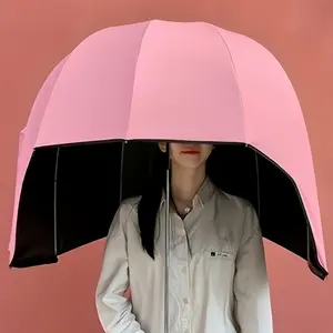 Creative Helmet Umbrella| Fashion 10-Rib Windproof Folding Sunshade Umbrella, All-Around Protection, Helmet Design, Iron Frame, Durable Rubber Handle, Manual Opening and Closing, Suitable for Outdoor Travel, Sunny Days, Available in Green and Pink