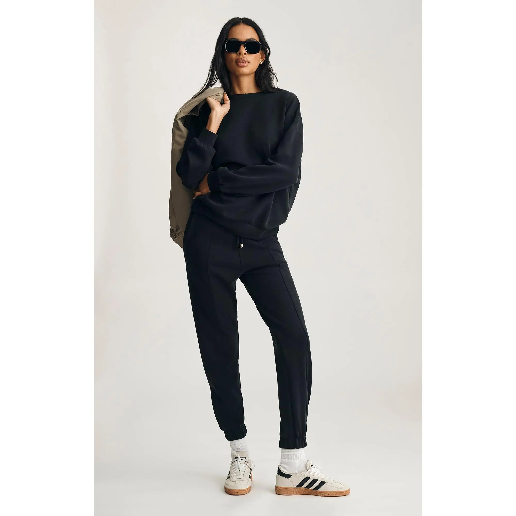 Women's Luxe Touch Fitted Tencel™ Blend Sweatpants - Slim Tapered Leg, Drawstring Waist, 49% Tencel™, 8% Elastane, Polyester Fabric, Casual Female Bottoms, Black, Casual Wear