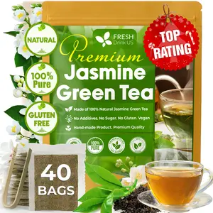 FreshDrinkUS, Premium 40 Jasmine Green Tea Bags, 100% Natural & Pure from Jasmine Green Tea. Jasmine Green Herbal Tea. Made with Natural Material Tea Bags. No Sugar, No Gluten, Vegan.