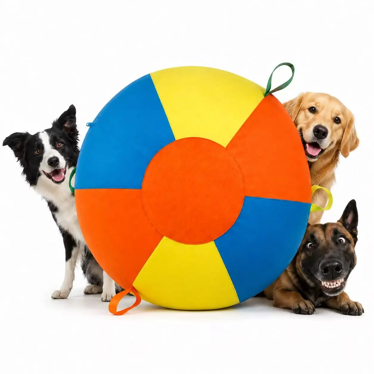 Upgraded Durable Inflatable Herding Ball Dog Toy For All Dogs & Horses with Handles, Interactive Training Ball with Fabric Cover, Double-Stitched Construction, Inflatable Inner Bladder, Push-Chase Play for Herding Behavior, NOT for Aggressive Chewing