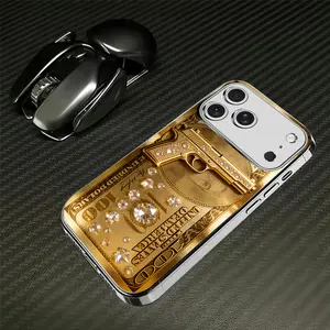 Whole Pistol Gold Dollar Pattern Electroplated Glass Phone Case, Available in Gold and Silver, High-end Luxury Phone Case, Compatible with iPhone 11/12/13/14/15/16/17for Samsung