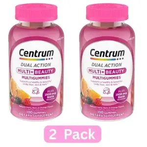 Centrum Dual Action Multi+ Beauty Multivitamin Gummies 100 Count Pack of 2 with B-Vitamins Vitamin D Calcium Antioxidants for Healthier Appearance Strong Bones Daily Energy Immune Function - Healthcare, Zinc