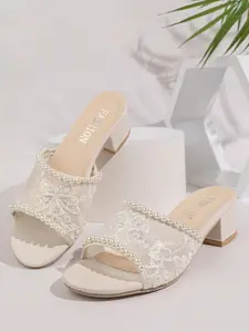 Lace Heeled Sandals, Footwear, Summer, Elegant Korean Style, Open-Toe Design, Embroidered Lace, Pearl Accents, Perfect for Daily Commute, Dates, Office Wear, Embellished sandal