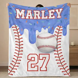 Personalized Baseball Blanket - Custom Name & Number, Baseball Player Silhouette, Crack Through Baseball Design, Soft Cozy Throw for Sports Fans, for Baseball Lovers/2