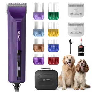 [Ampfix] Fuzzyfix Professional Dog/Pet Grooming Clippers - 2-Speed Heavy-Duty Motor, 2 Detachable Blade 8 Metal Combs, 10ft Cord, Runs Cool & Quiet, Anti-Slip Shatter-Proof Housing for All Animal Coats