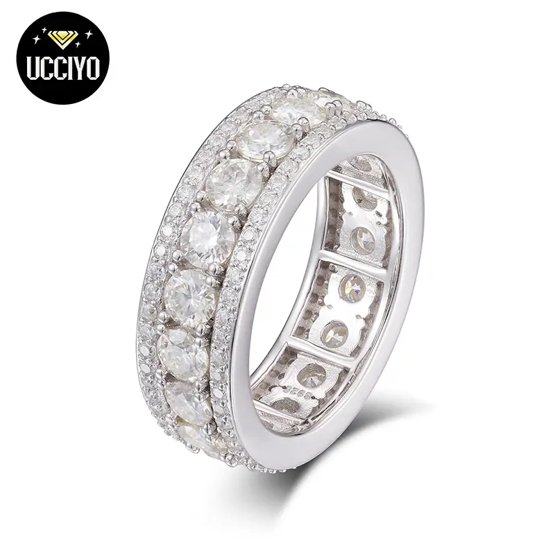 【#R44】UCCIYO 8mm Synthetic Moissanite Rings For Men Hip Hop Jewelry Sterling Silver S925