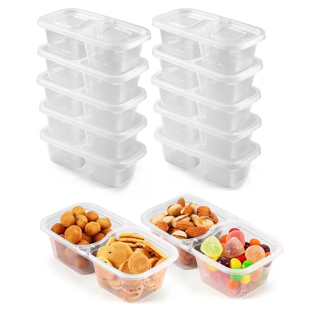 10Pcs Reusable Snack Pack Containers, Reusable Food Container, Reusable Snack Pots with Lids, Double Compartment Snack Containers, Thickened and Portable Snack and Dip Container, Leakproof Dipping Containers