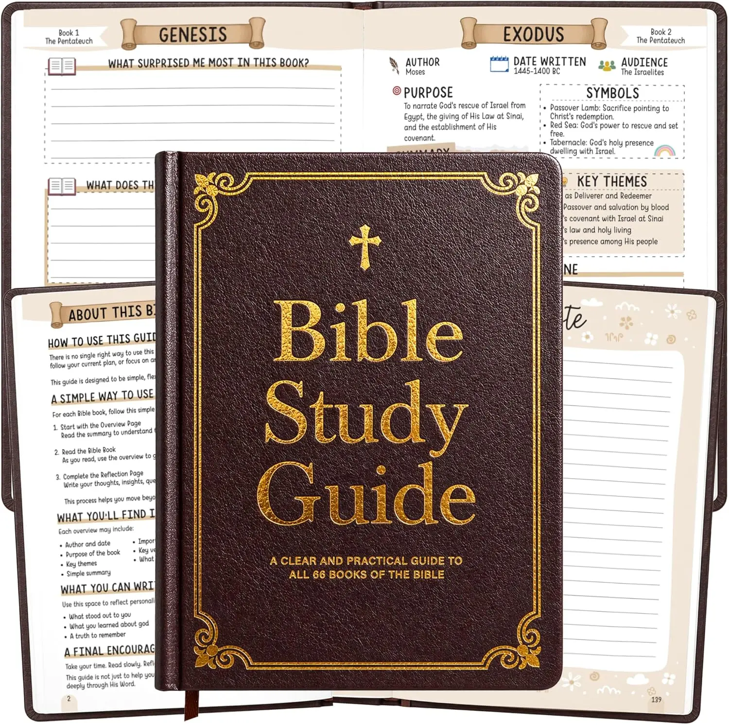 Bible Study Guide for Women & Men, The Bible Study Guide with Summary of All 66 Books, Beginner-Friendly Christian Devotional Journal, Religious Gifts, Christian Gifts for Women
