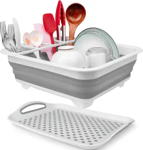 Seropy Collapsible Dish Drying Rack with Drainboard for Kitchen Counter - Portable & Space-Saving Over-the-Sink Organizer with Built-In Compartments for Utensils