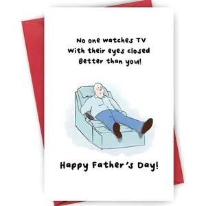 Funny Father’s Day Card for Dad, No One Watches TV Better Than You Card, Sleeping Dad Humor Joke, Sarcastic Greeting Card Gift