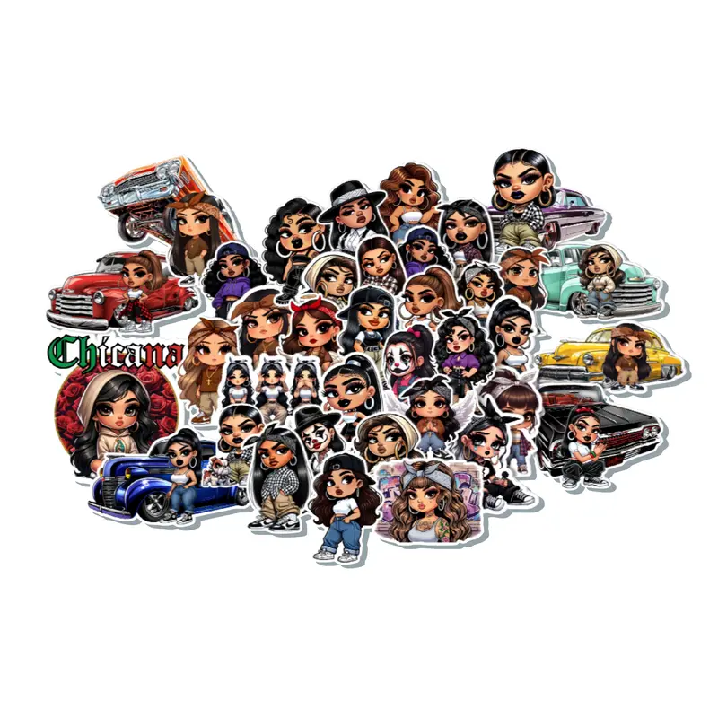 Lil Chola Sticker Set | 37-Piece Chicano Culture Stickers | 4mm Durable All-Weather Vinyl for Cars, Laptops & More Decor Decorative Pack