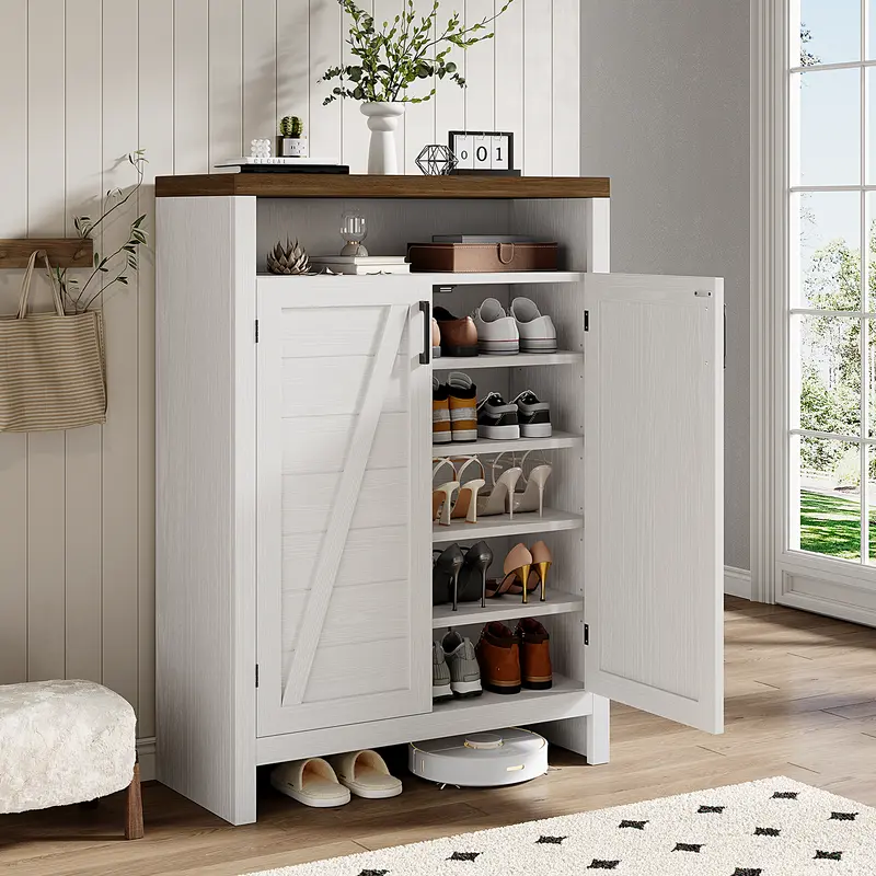 【Black Friday】ONBRILL 6-Tier Shoe Cabinet with Doors, Farmhouse Shoe Storage Cabinet with Adjustable Shelves, Large Capacity Wooden Shoe Rack Organizer for Entryway, Closet, Hallway, Living Room
