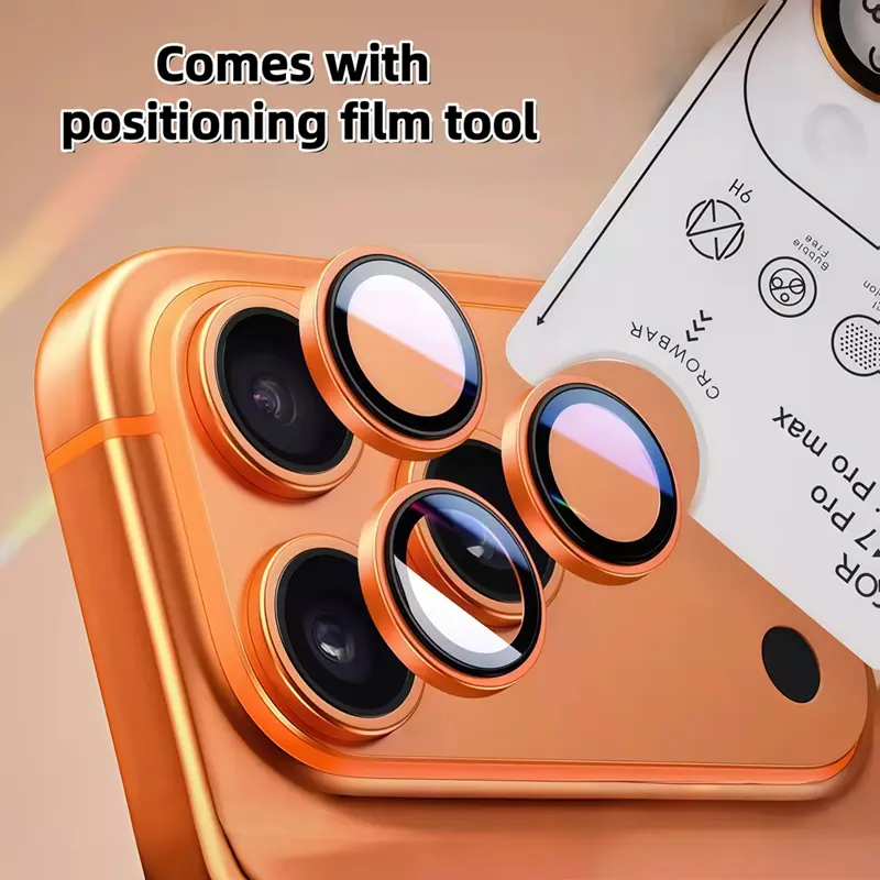 Positioning phone camera lens protective film for IPhone 17 Pro Max Metal Ring Camera Lens Protectors for IPhone 16 Pro Max Glass Camera Lens