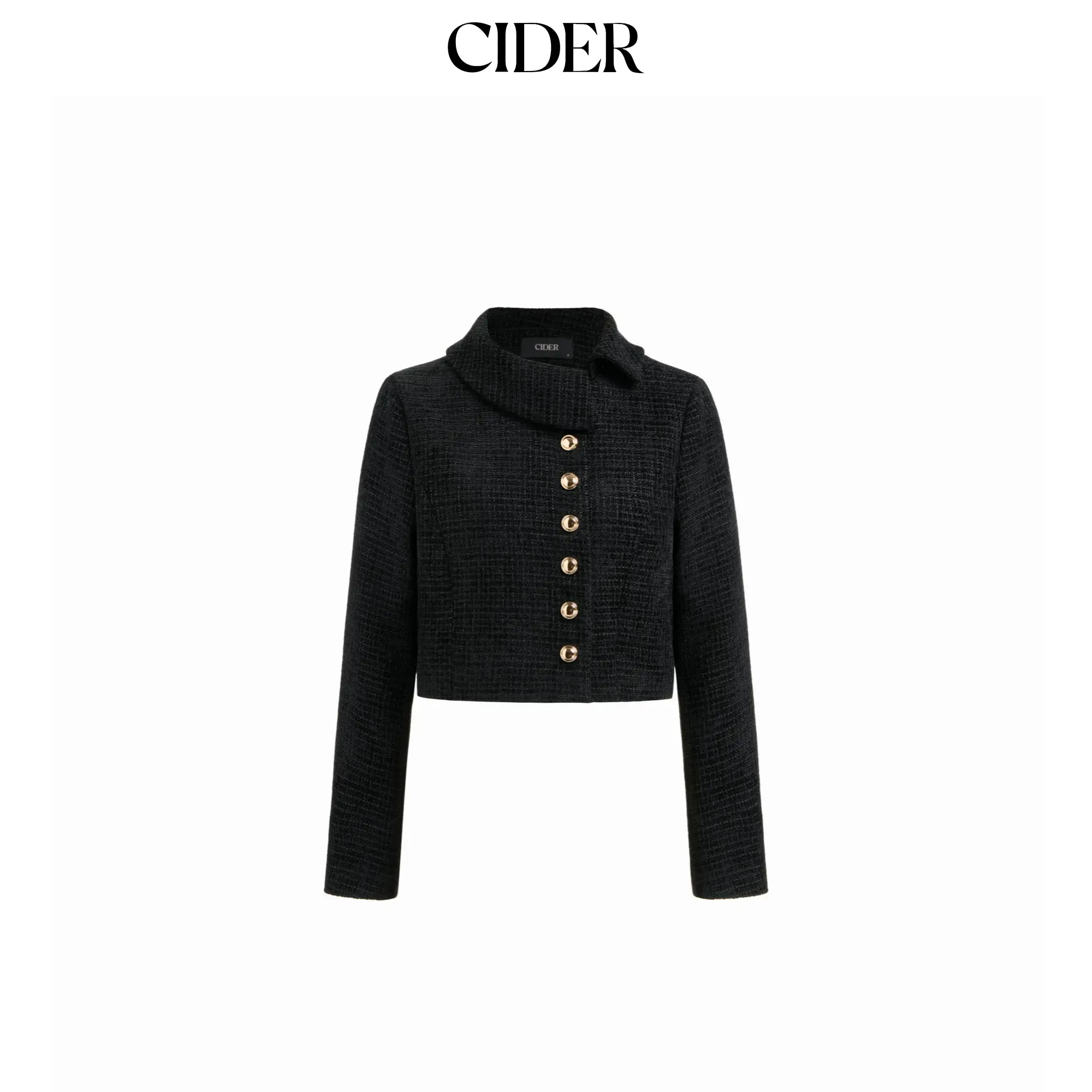 Cider Tweed Collar Long Sleeve Metal Button Jacket