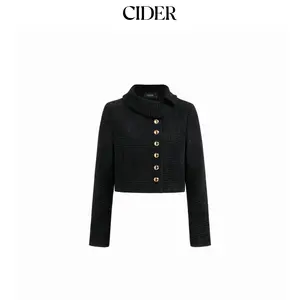 Cider Tweed Collar Long Sleeve Metal Button Jacket