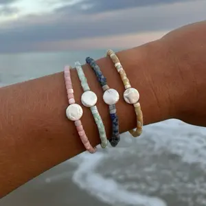 gemstone mother of pearl bracelets, colorful beach bracelets, mother of pearl bracelet