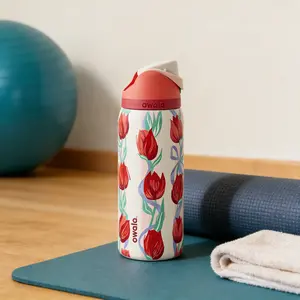 Owala 32oz Red Tulip Print Insulated Bottle  candy  coated - Cute for Spring Outings & Daily Use tumblers simple modern