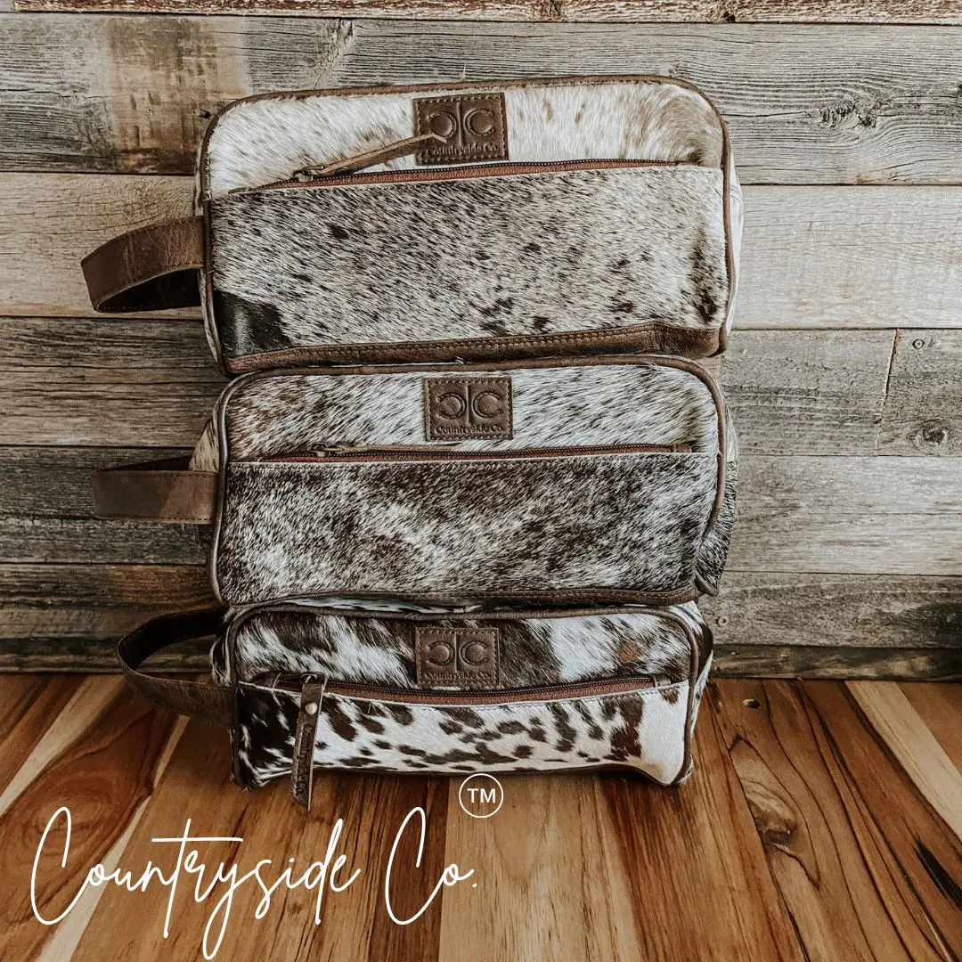 Countryside Co. Cowhide Bag Organizer, Toiletry Bag for Men and Women, Shaving Bag, Makeup Bag