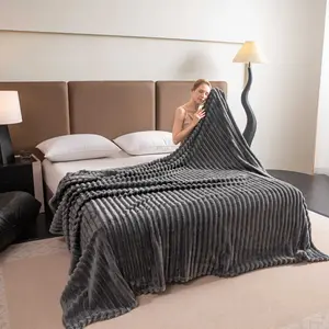 LanrestHome Luxury Faux Rabbit Fur Striped Throw Blanket – Super Soft Ribbed Plush Blanket for Sofa Couch Bed, Cozy & Lightweight for Home, Bedroom, Movie Night, Holiday, Christmas, Housewarming Gift