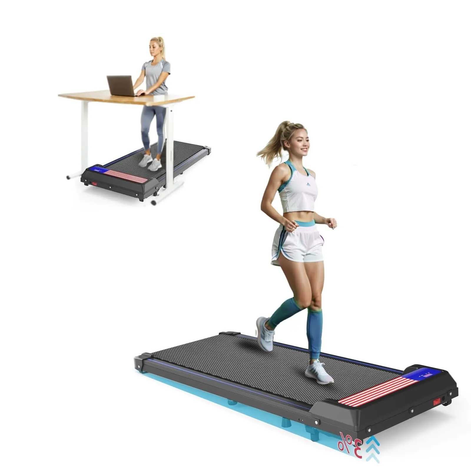 SMART QUEEN Foldable Underdesk Walking Pad Indoor Treadmill - 2.5HP Silent Motor, 5% Auto Incline, 270 Lbs Capacity, 5-Layer Knee-Safe Belt, Slim Portable Fitness Equipment, Motorized Walking Jogging Machine, Remote Control, 24/7 Support