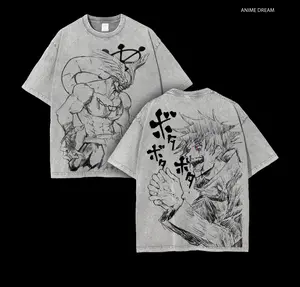 Megumi JJK Anime Double Printed Vintage Washed Tee Unisex Oversize Heavyweight Cotton T-shirt for Anime Fans and Lovers