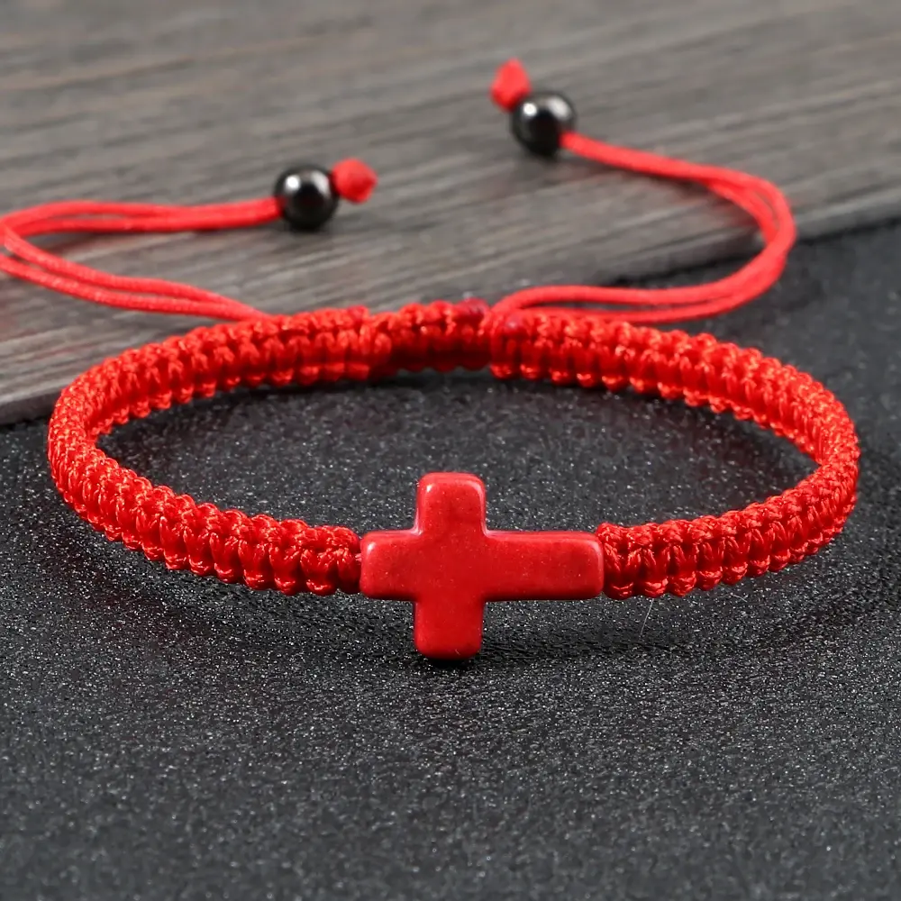 New Prayer Cross Braided Bracelet Women Men Red Nylon Thread Couple Bracelets Adjustable Yoga Healing Bangle Chain Jewelry Gift