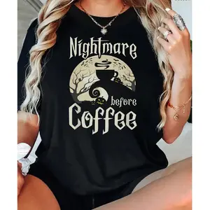 Women's 100% Cotton Nightmare Before Coffee T-Shirt Funny Gifts, Women's Christmas 220g Heavy Cotton T-Shirt (1 PC)