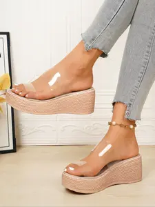 Women's Summer Outdoor Lightweight Comfortable Mules, Transparent Open-Toe Slip-On Wedge Heel Sandals, Casual Fashion Footwear