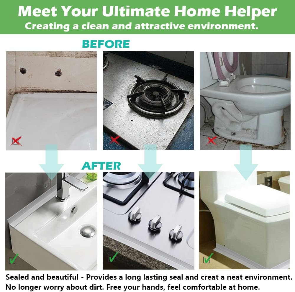 Waterproof Self Adhesive Caulk Tape – 1.5" x 10.5Ft PVC Silicone Sealing Strip for Bathroom Bathtub Kitchen Toilet Wall Windows, Stop Leaks, Cover Gaps, Edge Sealer