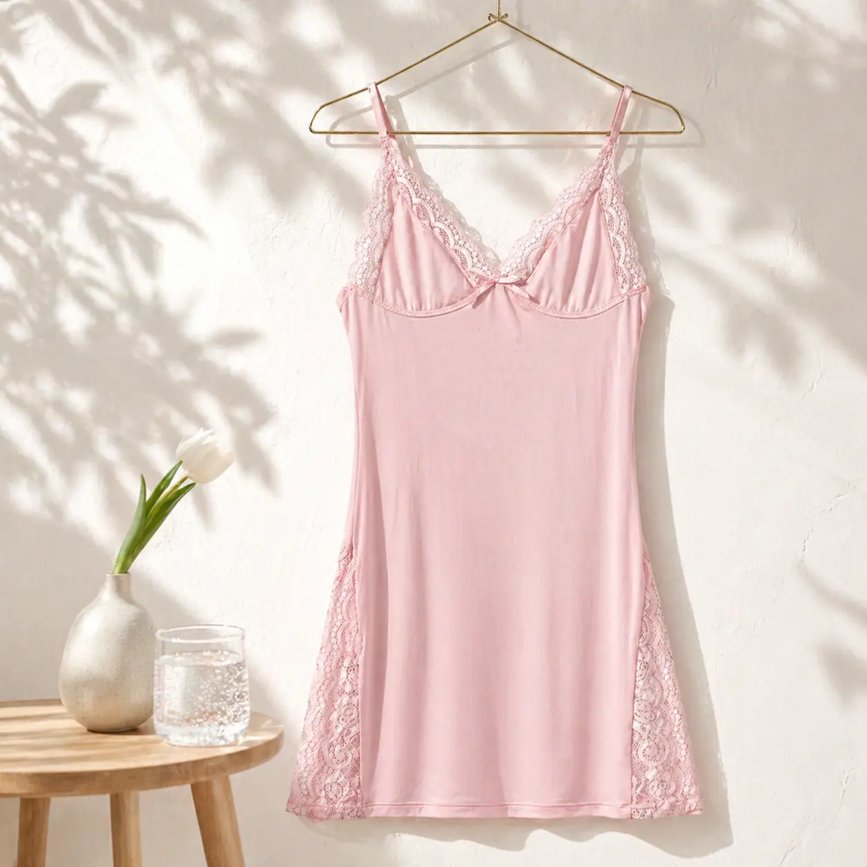 Women's Spaghetti Strap Modal Cami Sleep Dress - Lace Trim, Side Slit,  Adjustable, Casual, Smooth, Simple Lightweight Soft Loungewear Night Gown -  TikTok Shop