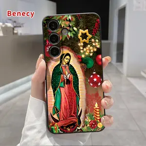 Straight Edge Phone Case Compatible with SAMSUNG Galaxy  S23 Ultra S24 Plus S25 S22+ Christmas Virgin Vision Pattern Drop Protection Shockproof Soft Liquid Silicone Smartphone Cover