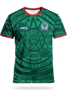 Mexican men's football jersey&youth round neck comfortable sports top, sportswear, Aztec pattern, suitable for all seasons, H-shaped fit, fan commemorative gift, versatile for daily use, Soccer Shirt