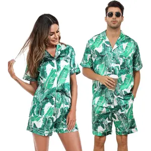 Couple Matching Pajamas Sets Women & Men Button Down Silk Pjs Short Sleeve Soft Lounge Sets 2 Pcs Loungewear