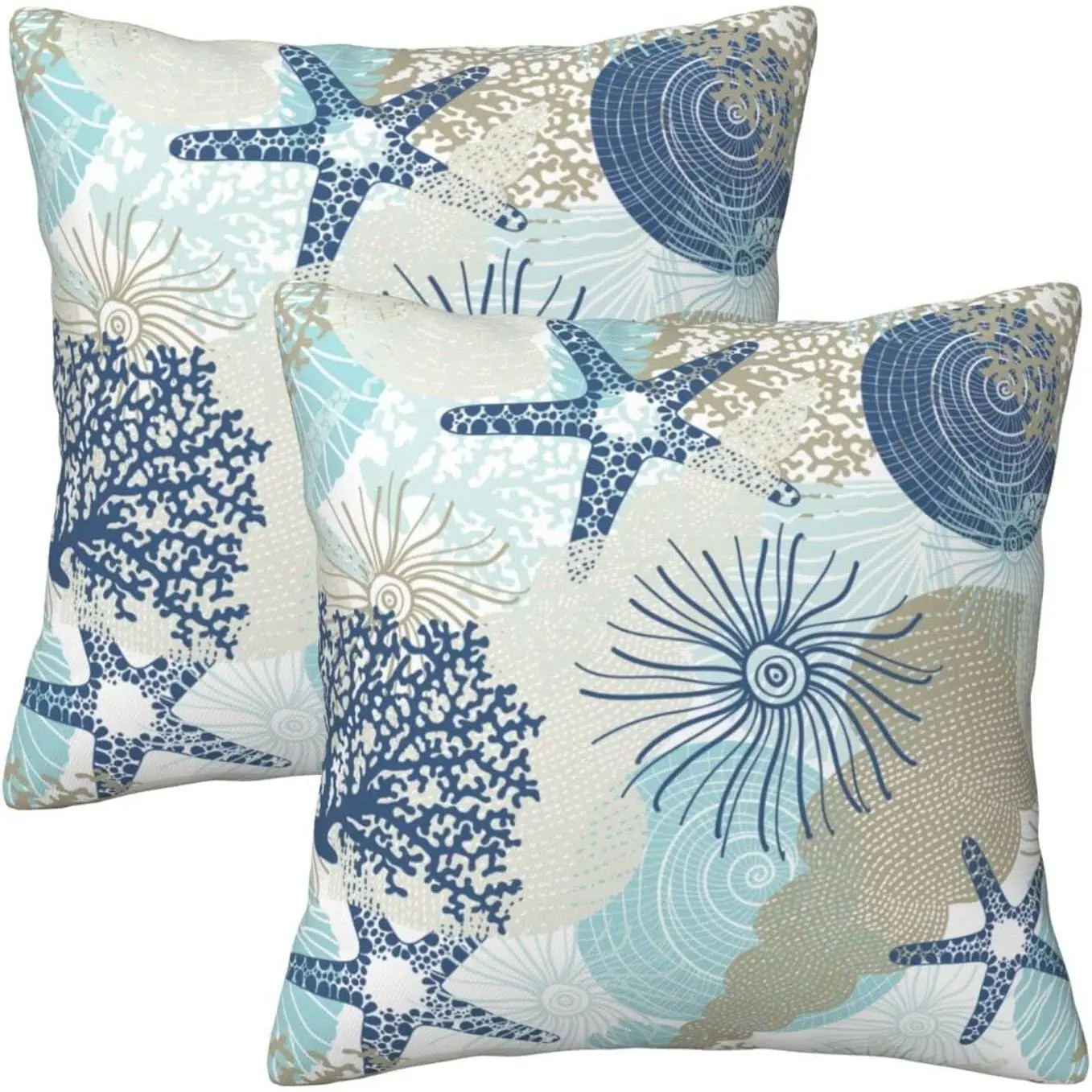Ocean Beach Seashell Starfish Themed Throw Pillow Covers 18"x18" Pillow Case Soft Pillowcase Cushion Covers Set of 2 for Sofa Bed Bedroom Car Chair Living Room Home Decor