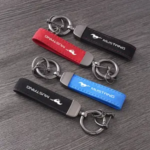 Suede Leather Car Emblem Keychain, Auto Audi Logo Keyring for Ford Mustang 2015-2018, Shelby Gift for Friends, Women, Men, Key Fob Pendant