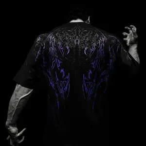 POWERFIT GYMDARK V2 "Moon Light Blue" - "DARKSIDE SPORT" Oversized Shirt Pure Cotton Heavyweight Loose Fit Trendy Casual Short-Sleeved Design T-Shirt