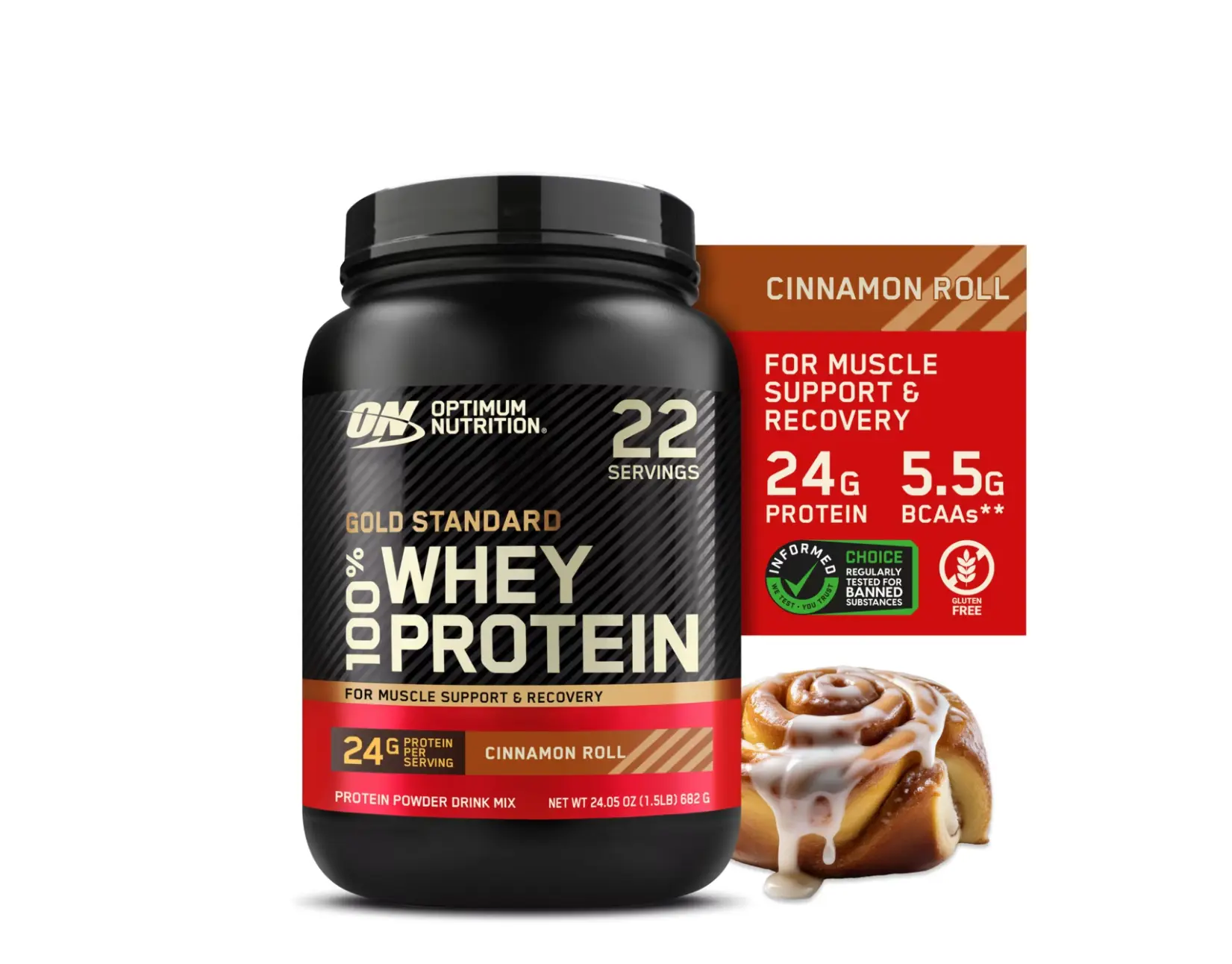 Optimum Nutrition Gold Standard 100% Whey Protein Powder, Cinnamon Roll, 1.5 lb Tub, 22 Servings Drink Energy replacement