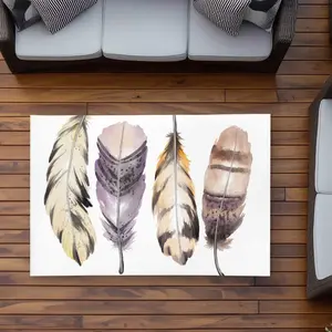 Begin Home Decor C1ROAR35SG2U79 3 x 5 ft. Purple Feather Set - Beige Animals Outdoor Rectangle Area Rug
