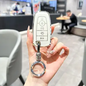 For Ford Key Fob Cover with Keychain, Key Shell Case for Ford Edge Escape Expedition Explorer Fusion Mustang Ranger F-150 F-250 Smart 5 Buttons