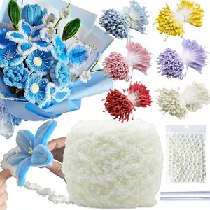 600 count 6-Coloured Flower Stamens for Crafting,200 Pcs  and 1 Roll Fluffy Yarn for Pipe Cleaners Crafting,Bouquet Accessories,Pipe Cleaner Flower Kit