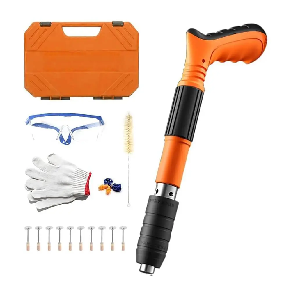 Concrete Nail Gun Kit with 10pcs Nails, 5 Speed Adjustable Manual Steel Nail Gun, Mini Portable Nail Wall Shooting Machine Fastening Tool, Wall Anchor Wire Slotting Device Household Woodworking