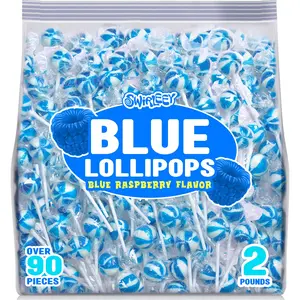 Blue Lollipops - 2 Pounds - 90 Lollipops - Blue Raspberry Flavor - Baby Boy Shower Candies, Holiday, Winter Theme - Gender Reveal Favors