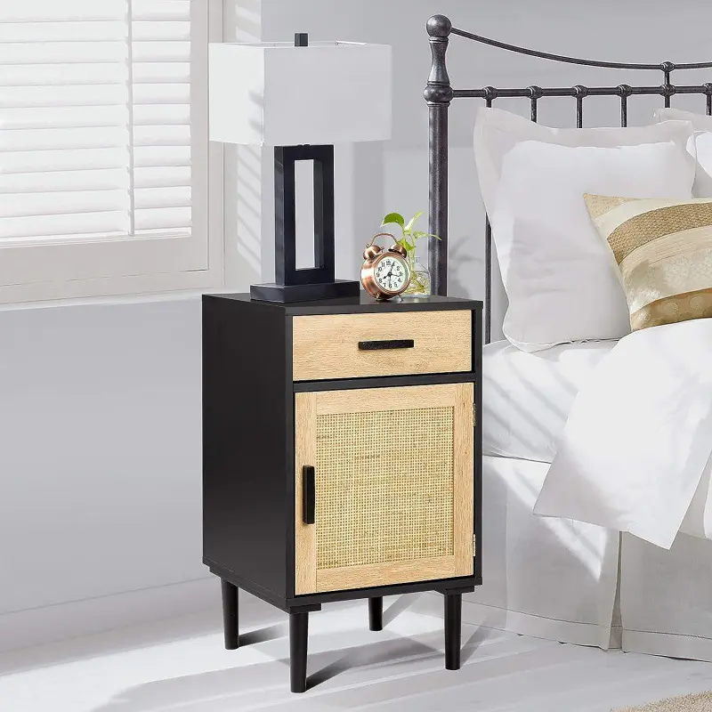 Rattan drawers nightstand Northern Europe minimalist light luxury American retro small storage locker Modern simple bedroom