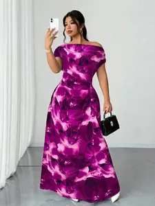 2026 Elegant Chic One-Shoulder Floral Maxi Dress, Satin Fabric Long Gown, Perfect for Evening Events and Parties, Fashionable Clothing, Womenswear, Party Ready, Breathable, Offers Versatile Styling Day to Night