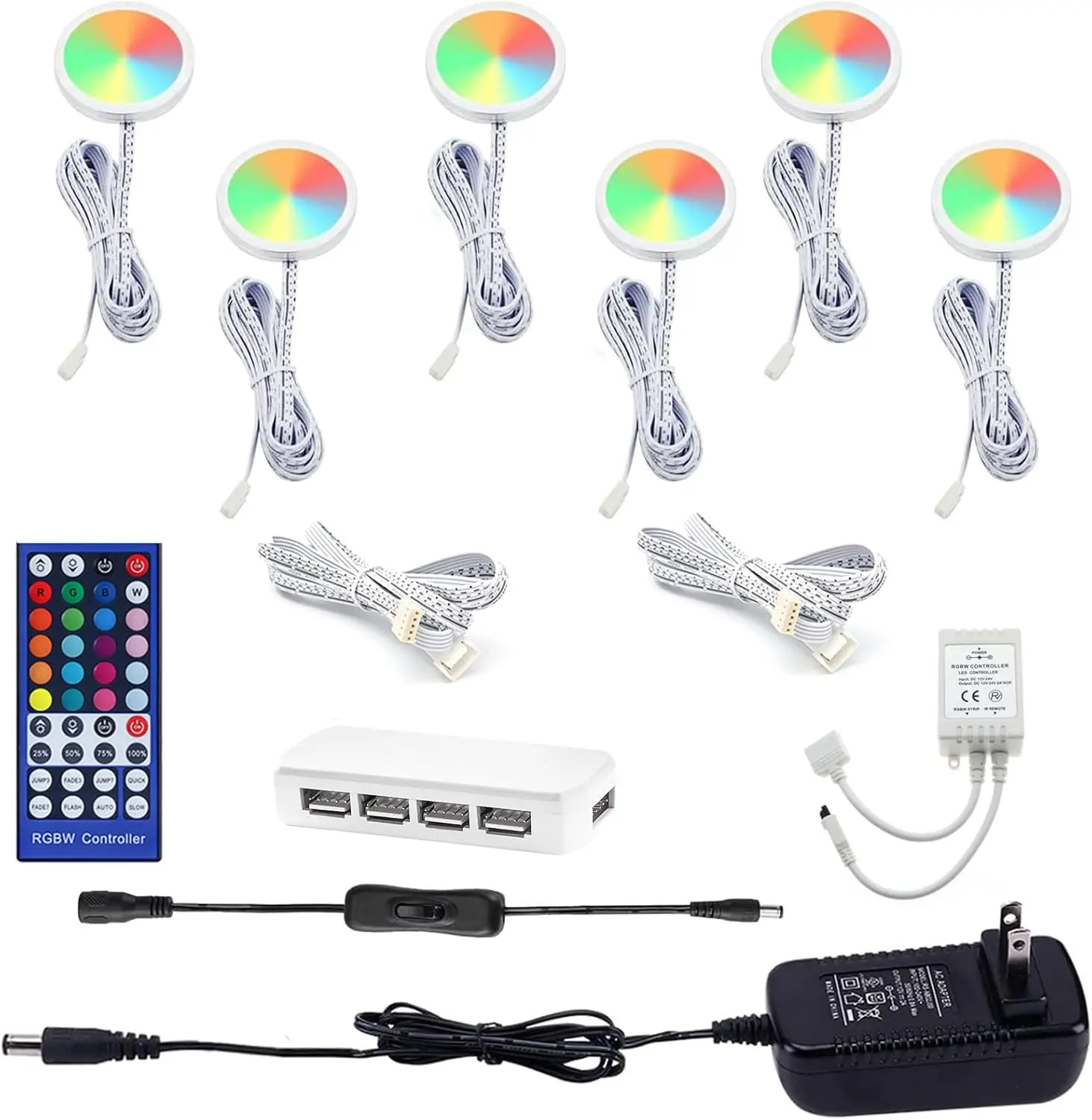 Color Changing Christmas Under Cabinet LED Decorative Lights - IR Control 6-Piece 18W RGBWW (RGB+Warm White) Dimmable Home Lighting for Kitchen Shelf Counter, Interior LED Decoration
