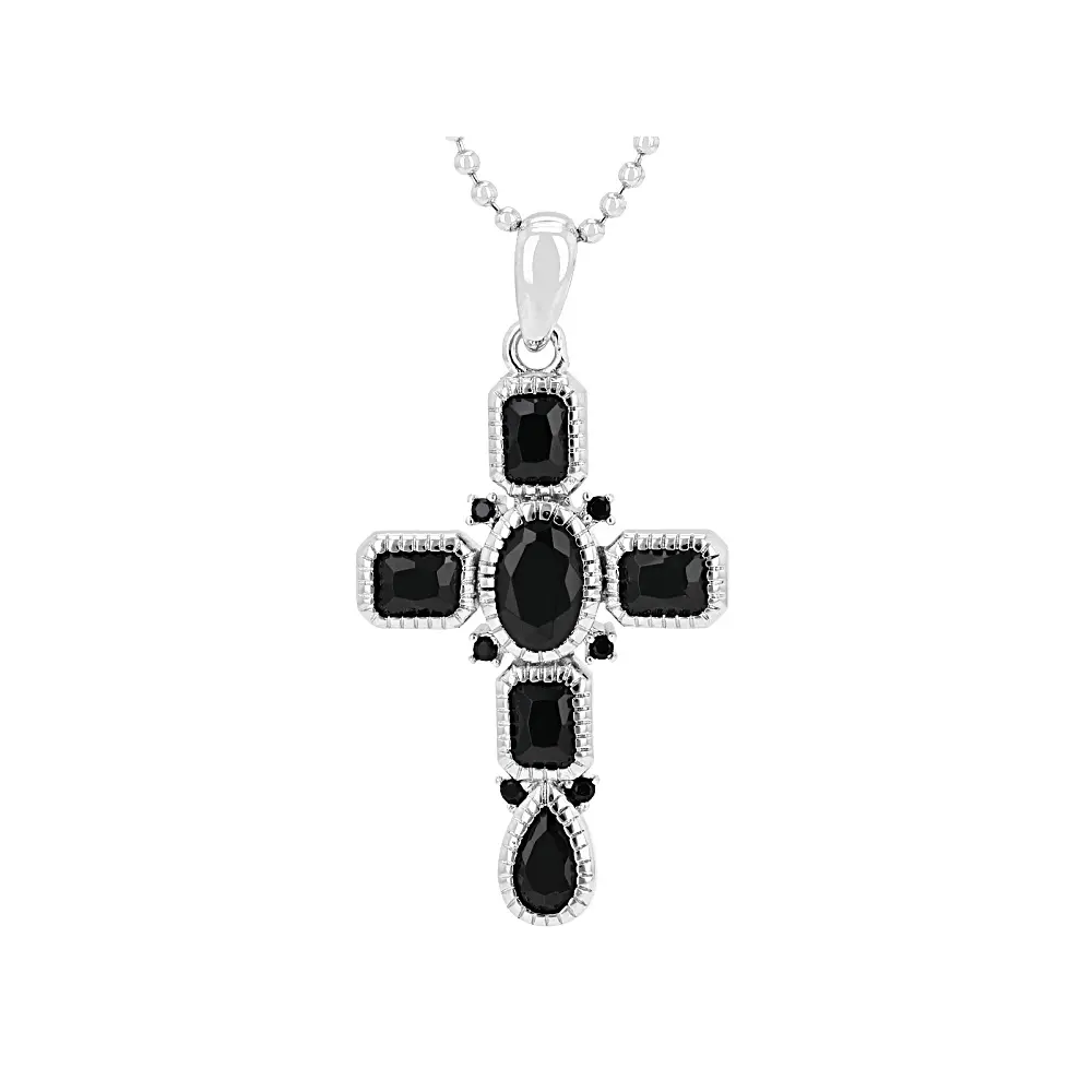JTV Black Spinel Rhodium Plated Pendant With Chain 1.68ctw