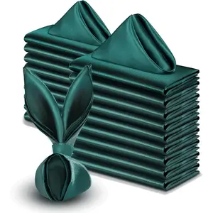 50 Pack Hunter Green Satin Napkins 17x17 Inch for Wedding, Elegant Dinner, Square Table Decor, Restaurant and Graduation Party