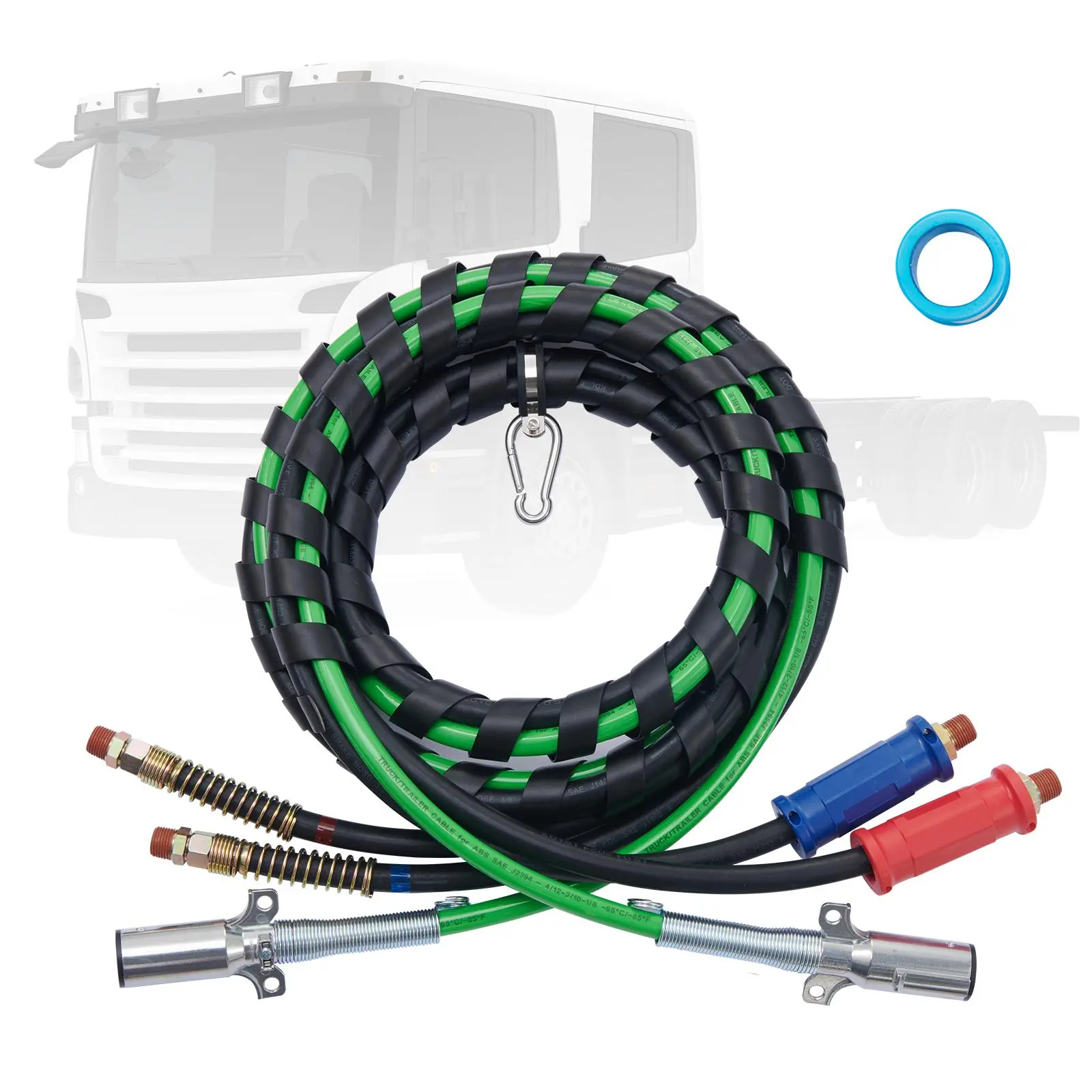 【summerfinds】VEVOR 12FT Semi Truck Air Lines Kit, 3-in-1 Air Hoses & ABS Power Line for Semi Truck Trailer Tractor, 7-Way Plug Electrical Cord Cable and Rubber Air Lines Hose Assembly Kit with Hook & Teflon Tape